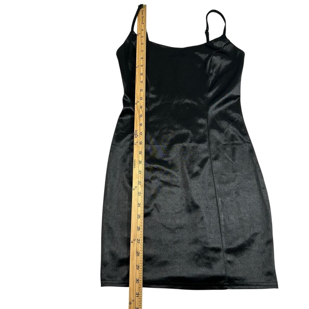 Better Be Little Black Satin Slip Dress Bodycon Sexy Sz S Spaghetti Strap Mini - Picture 7 of 12